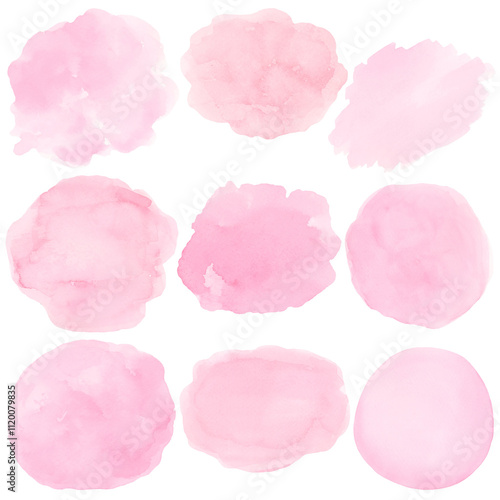 Pink Watercolor Texture Brushstrokes Round Shape Clip Art on Isolated Transparent Background PNG for Text or Copy Space, Collection Set