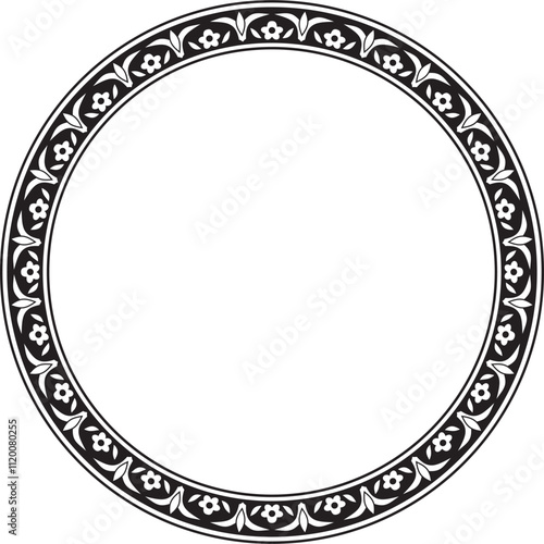 Vector monochrome black round turkish ornament. Endless ottoman national border, frame