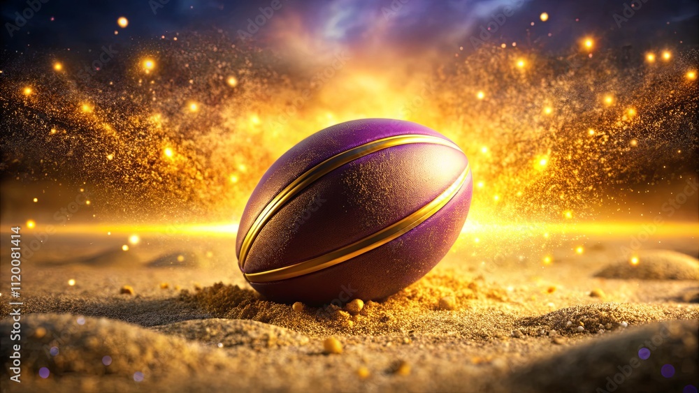 Vibrant Rugby Ball Against Golden Sparkle Background Vibrant Rugby Ball Against Golden Sparkle Background