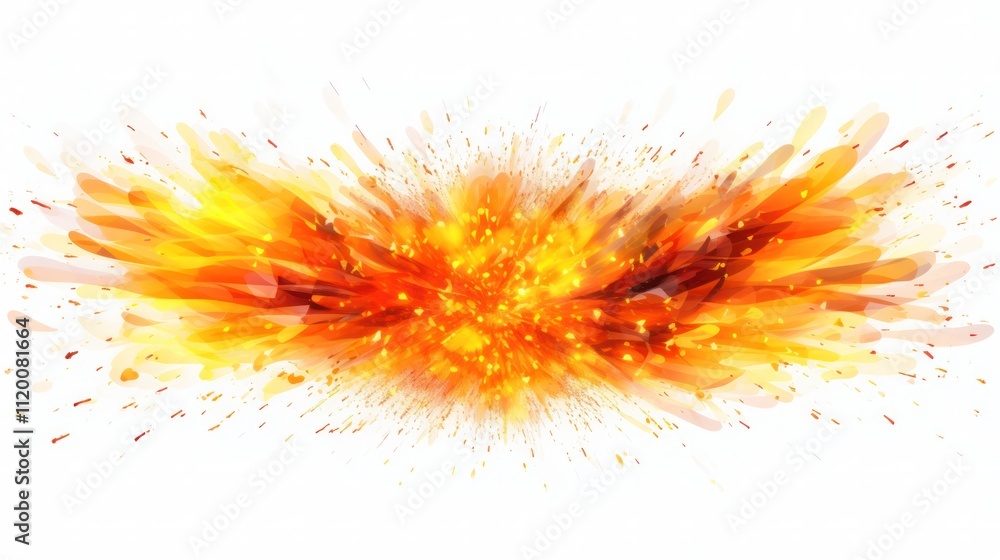 A burst of vibrant fire sparks scattering in various directions with bright orange and yellow tones isolated on white background A burst of vibrant fire sparks scattering in various directions with bright orange and yellow tones isolated on white background