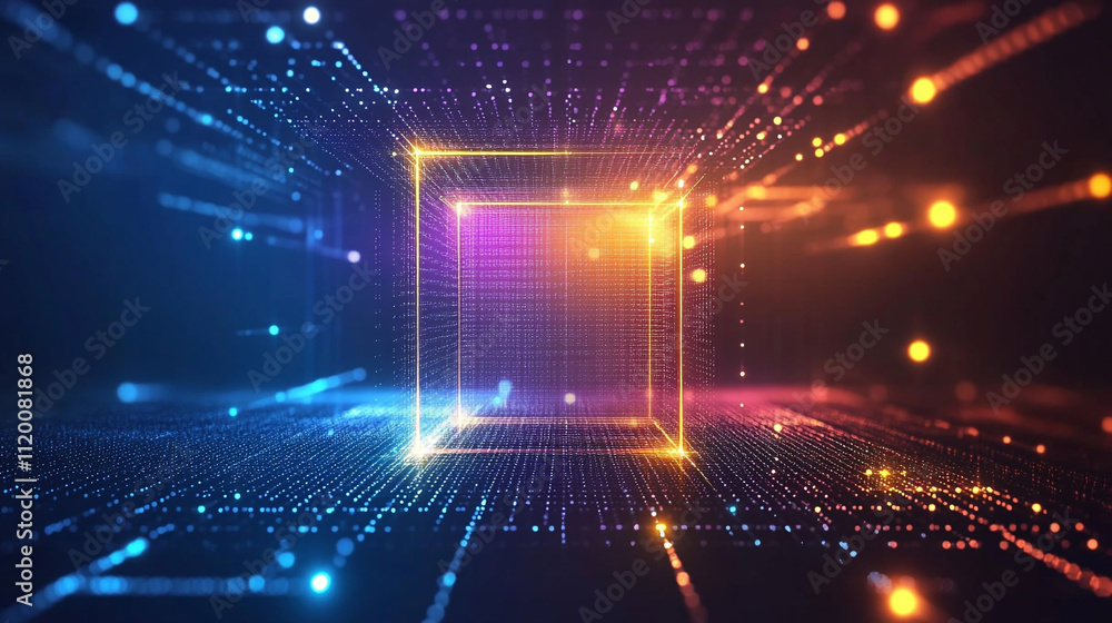 Obraz premium digital colorful line 3d technology flow chart management connected lab created. 3d technology abstract neon light background, empty space scene.