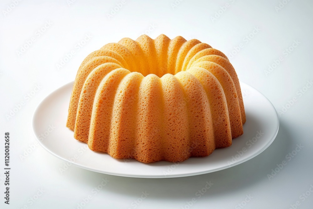 A beautifully baked bundt cake sits on a white plate under bright light, displaying its perfect symmetrical shape and appealing golden-brown color. A beautifully baked bundt cake sits on a white plate under bright light, displaying its perfect symmetrical shape and appealing golden-brown color.