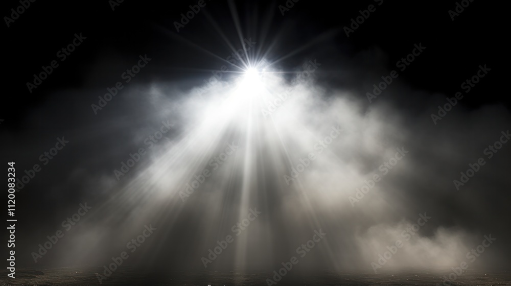 A dramatic theater spotlight shining down through a haze of smoke creating a beam of light isolated on white background A dramatic theater spotlight shining down through a haze of smoke creating a beam of light isolated on white background
