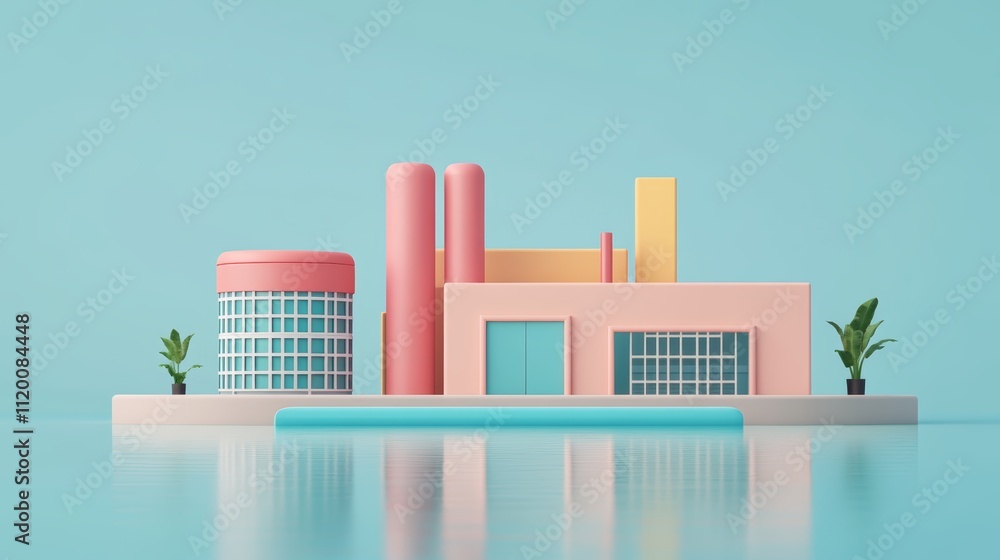 Fototapeta premium Vibrant pink building against a clear blue sky, captivating display of modern architecture and urban design