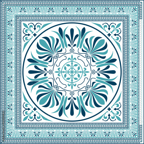 Vector colored classic Greek square ornament. Rectangle of Ancient Greece and Roman Empire. Byzantine painting of walls, floors and ceilings. Decoration of European palaces