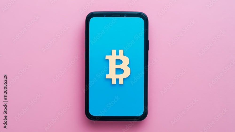 Smartphone displaying bitcoin logo, cryptocurrency, digital asset investment, mobile banking, and finance technology. Smartphone displaying bitcoin logo, cryptocurrency, digital asset investment, mobile banking, and finance technology.
