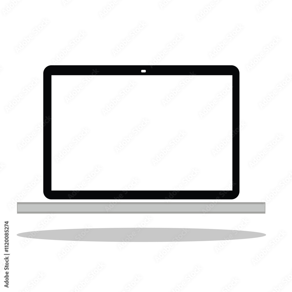 laptop computer icon with blank white screen isolated on grey background with drop shadow laptop computer icon with blank white screen isolated on grey background with drop shadow