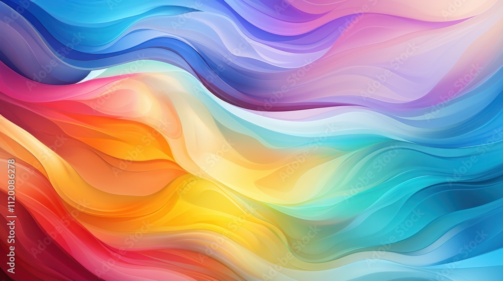 Abstract rainbow waves creating a seamless, fluid motion across the image, with colors merging softly into each other Abstract rainbow waves creating a seamless, fluid motion across the image, with colors merging softly into each other