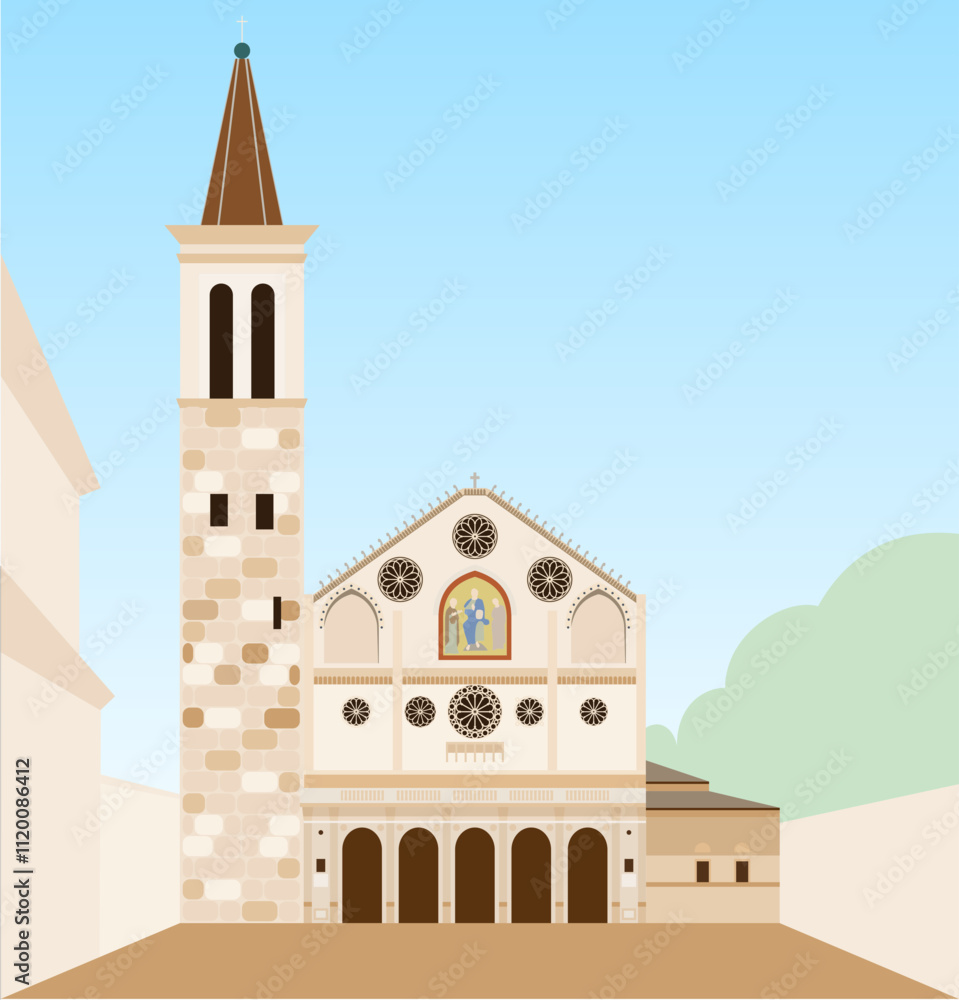 Vector illustration of the Cathedral of Spoleto in Italy Vector illustration of the Cathedral of Spoleto in Italy