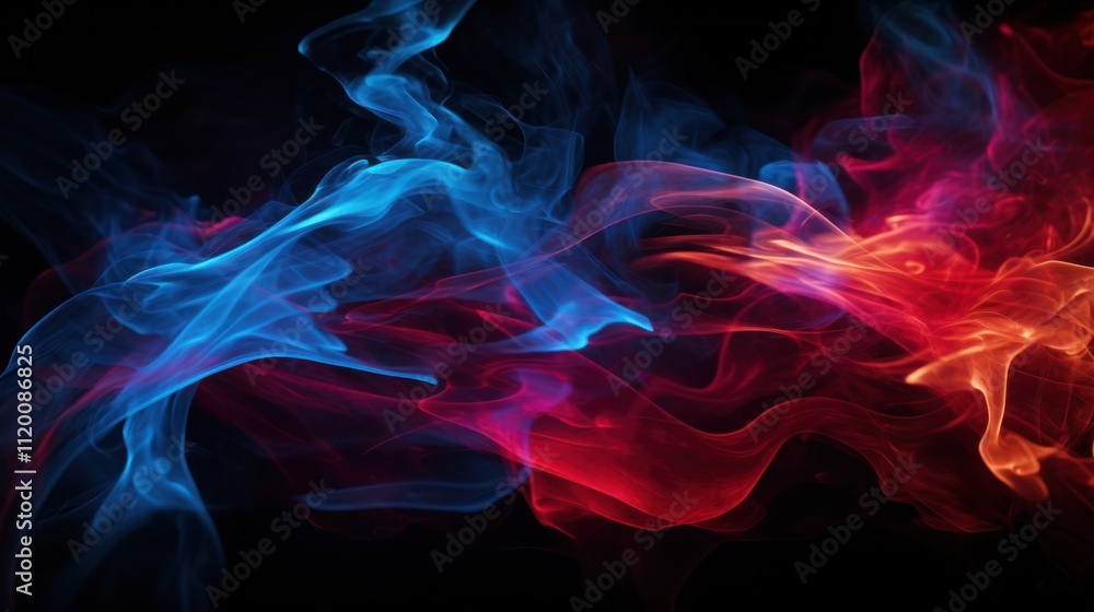 Bright and colorful red and blue fire streaks on a jet-black background, capturing the essence of heat and energy Bright and colorful red and blue fire streaks on a jet-black background, capturing the essence of heat and energy