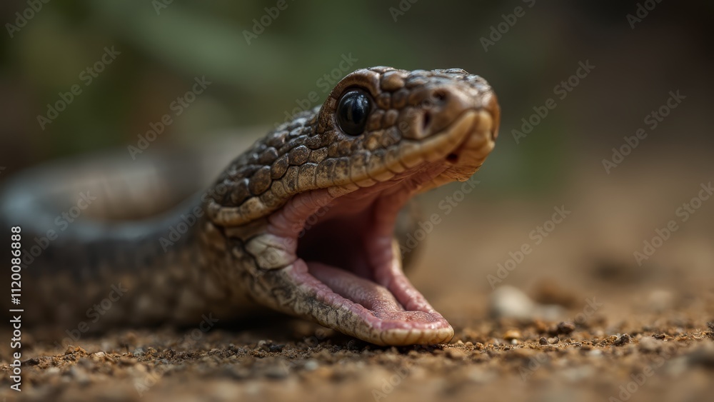 A close up of a snake with its mouth open A close up of a snake with its mouth open