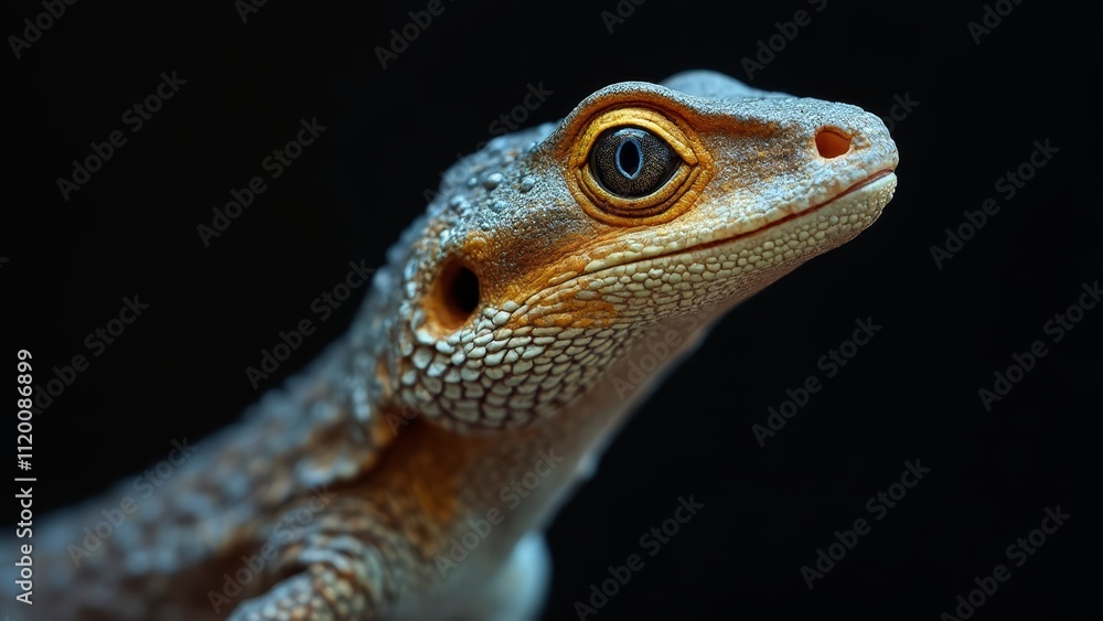 A close up of a lizard on a black background A close up of a lizard on a black background