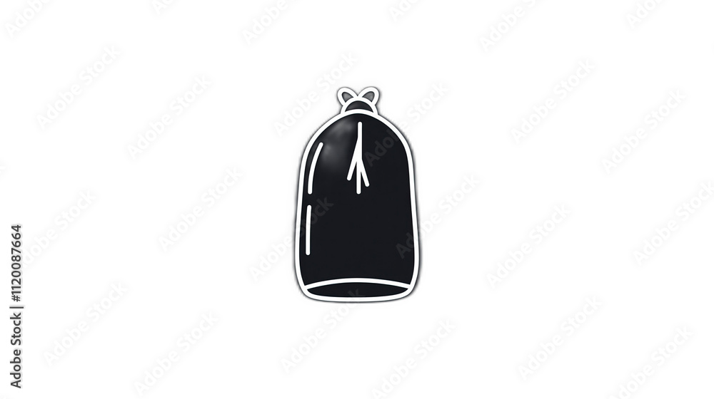 Simple Black Trash Bag Icon with White Outline and Drawstring Closure