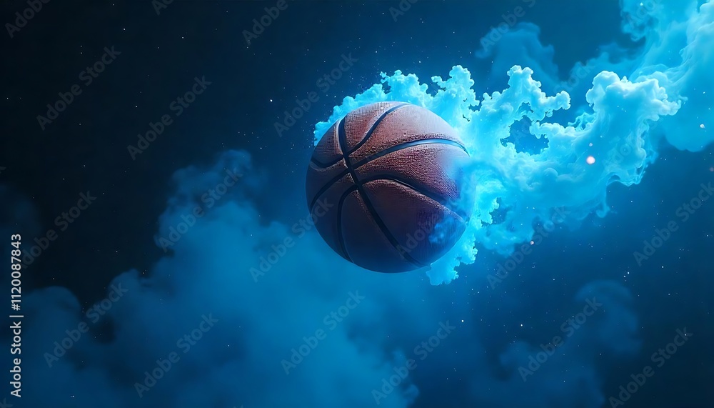Basketball ball in blue smoke Basketball ball in blue smoke