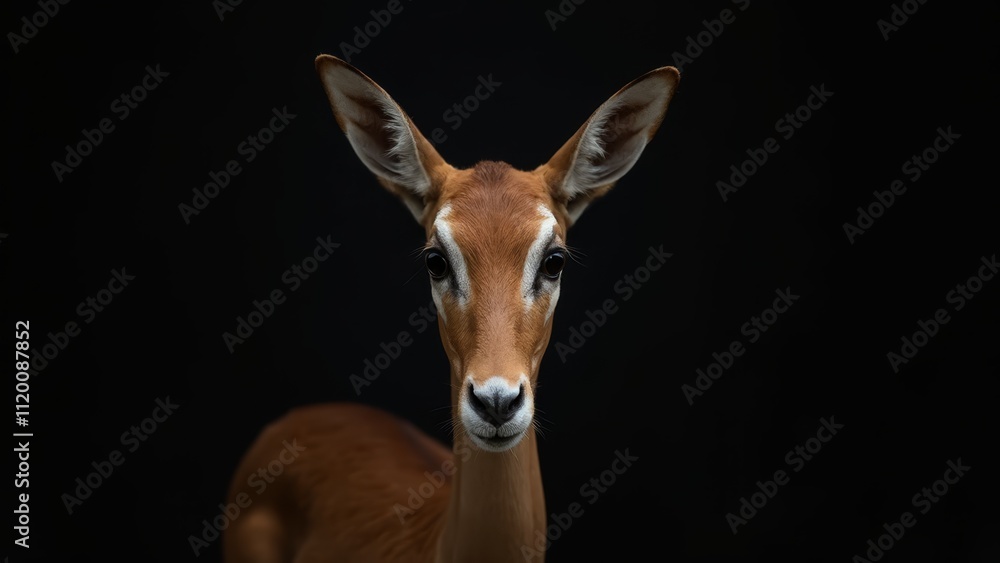 A small antelope standing in front of a black background A small antelope standing in front of a black background