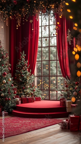 Red Christmas velvet pedestal