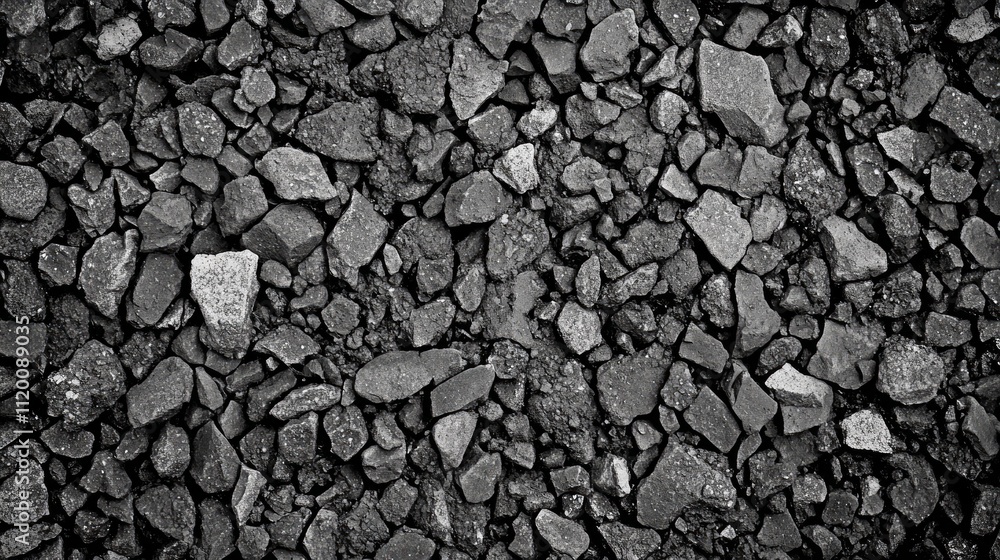 Close-up monochrome shot of dark grey gravel texture.