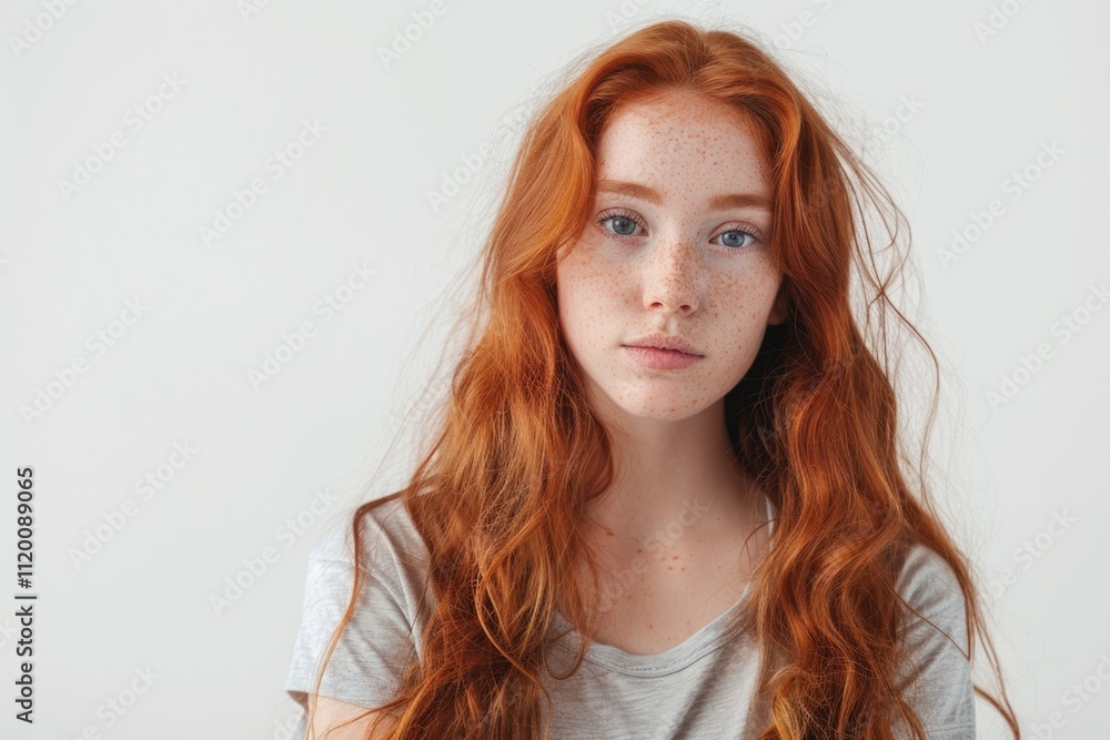 Closeup of redhead woman planning her day isolated on white. Closeup of redhead woman planning her day isolated on white.