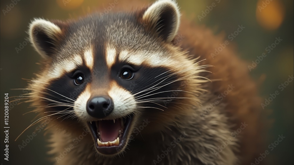 A raccoon with its mouth open showing its teeth A raccoon with its mouth open showing its teeth