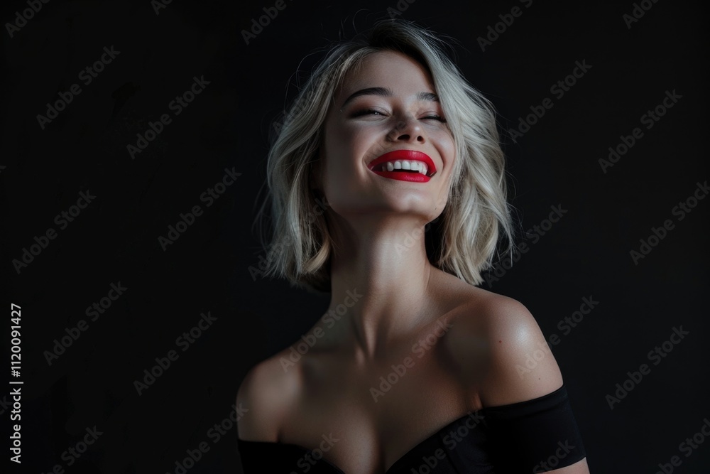 Fashion portrait of slim blond woman in black cocktail dress Fashion portrait of slim blond woman in black cocktail dress