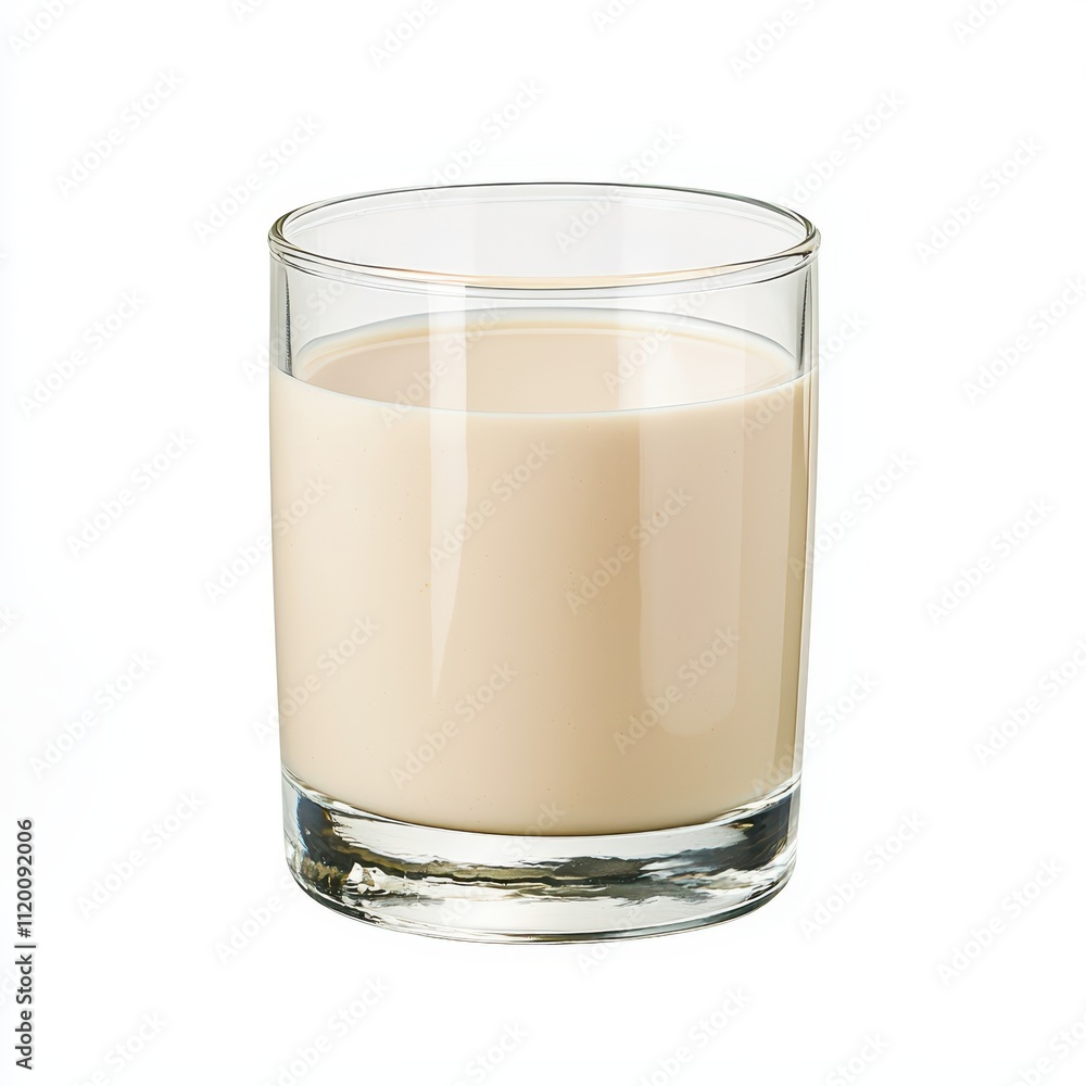 A clear glass filled with a creamy beverage, likely a type of dairy drink or cocktail, resting on a plain background. A clear glass filled with a creamy beverage, likely a type of dairy drink or cocktail, resting on a plain background.