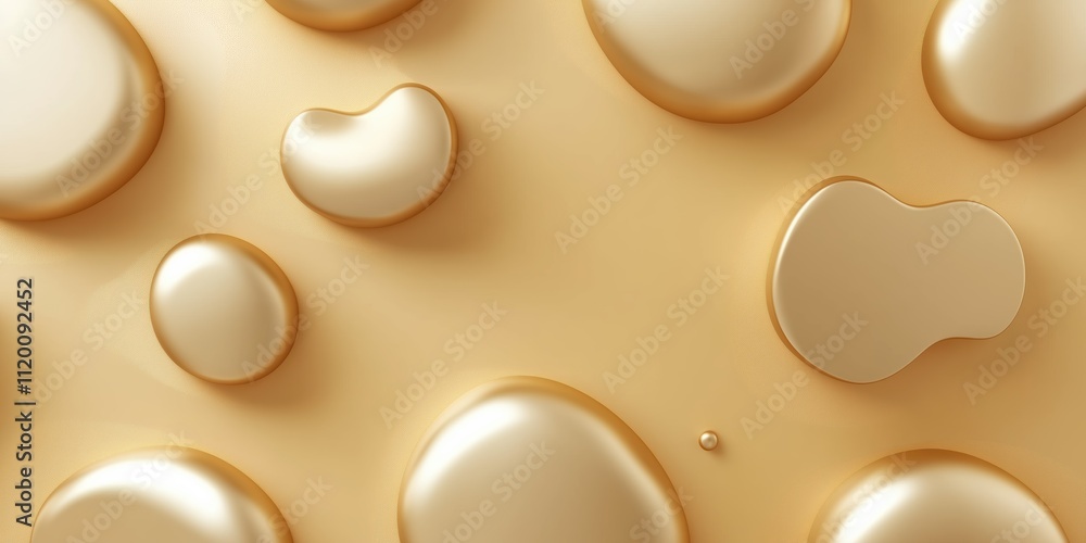 Golden abstract shapes with soft, organic contours floating on a warm beige background Golden abstract shapes with soft, organic contours floating on a warm beige background