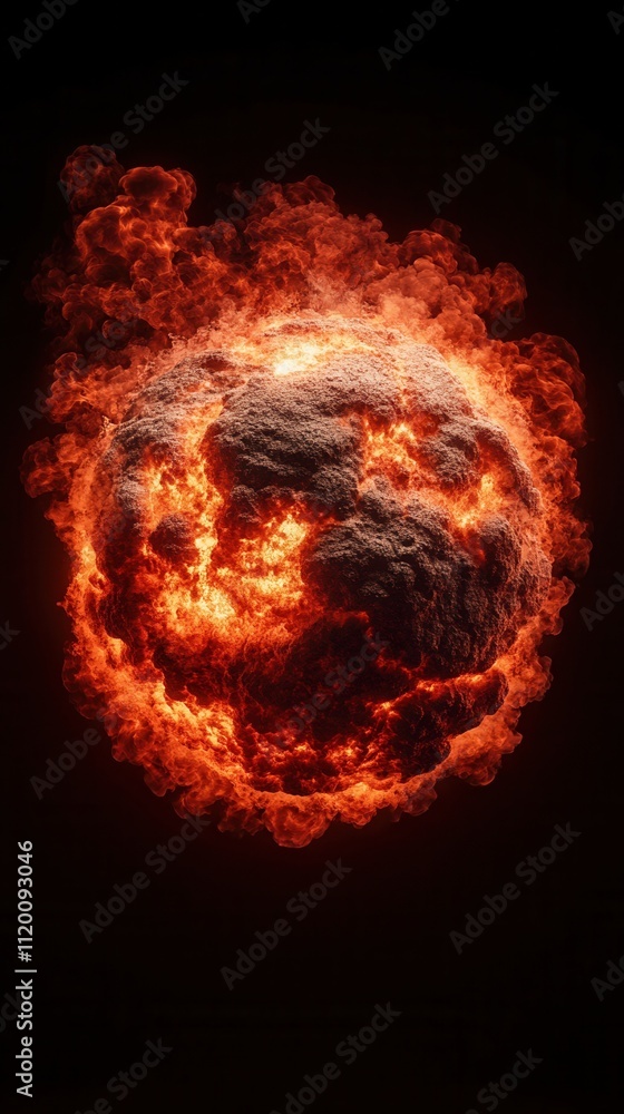 A fiery, textured sphere radiates intense heat and energy, evoking the essence of a burning planet or celestial body against a dark backdrop. A fiery, textured sphere radiates intense heat and energy, evoking the essence of a burning planet or celestial body against a dark backdrop.