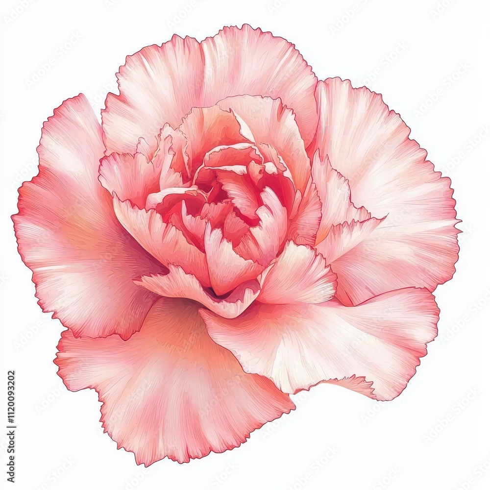 A delicate pink carnation flower with soft petals, showcasing layers and intricate details, perfect for floral arrangements and decorations. A delicate pink carnation flower with soft petals, showcasing layers and intricate details, perfect for floral arrangements and decorations.