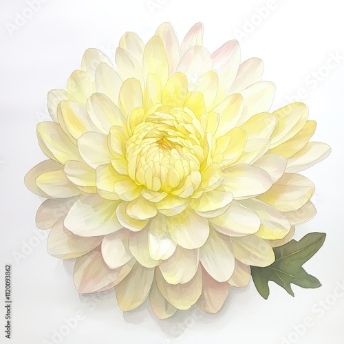 Wallpaper Mural A delicate, pale yellow flower with layered petals and a green leaf, showcasing beauty and elegance in a minimalist design. Torontodigital.ca