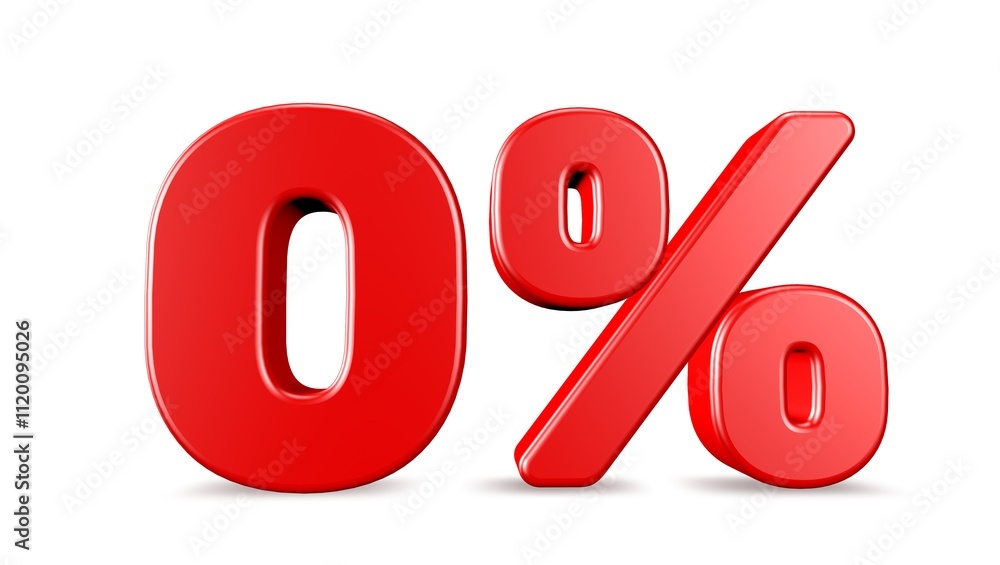 0% 3D rendering illustration isolated with Red Color on white background 3D percent and signs 0% 3D rendering illustration isolated with Red Color on white background 3D percent and signs