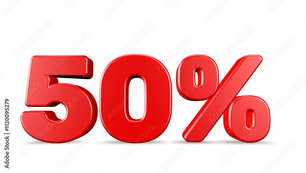 50% 3D rendering illustration isolated with Red Color on white background 3D percent and signs 50% 3D rendering illustration isolated with Red Color on white background 3D percent and signs