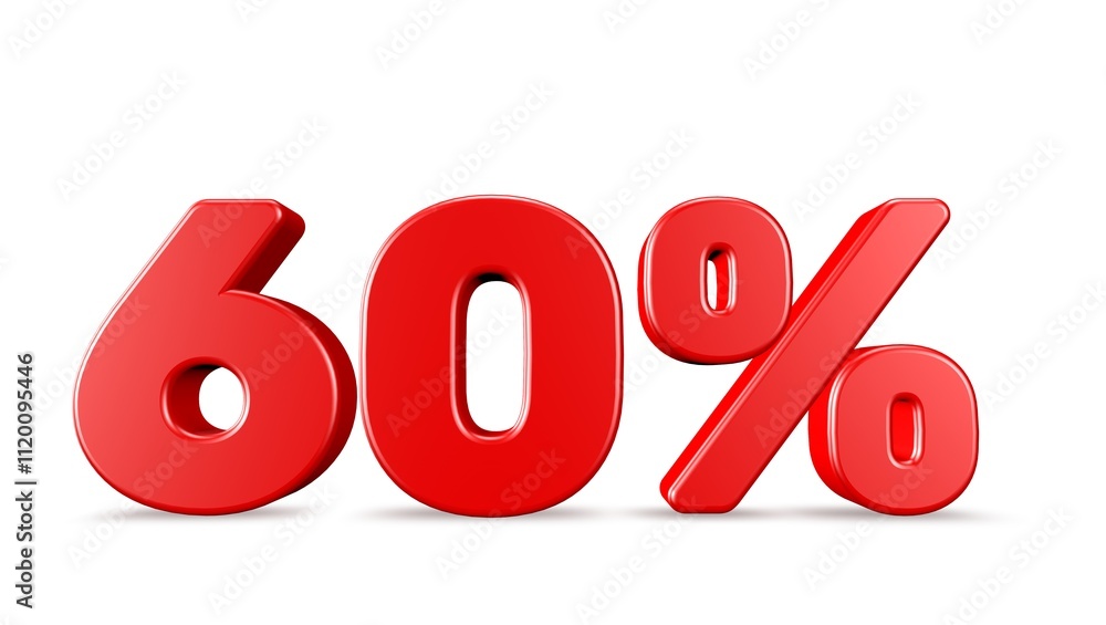 60% 3D rendering illustration isolated with Red Color on white background 3D percent and signs 60% 3D rendering illustration isolated with Red Color on white background 3D percent and signs