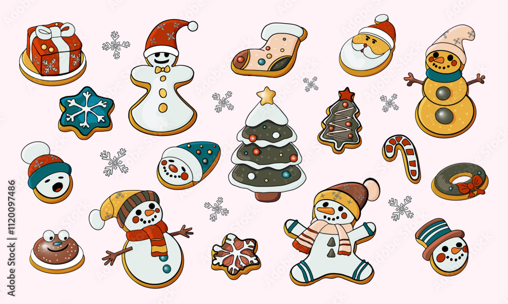 Naklejka premium Christmas cookie set on a white background