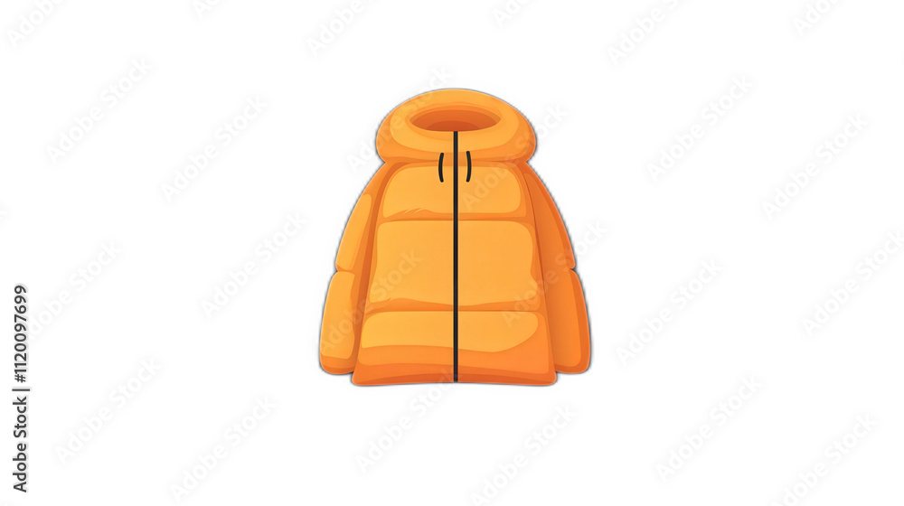 Cartoon Style Orange Puffy Jacket with Hood and Zipper Detail