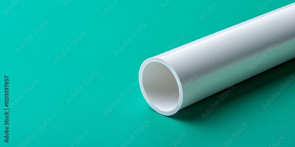 Close-up of White Plastic Pipe on a Green Background Close-up of White Plastic Pipe on a Green Background