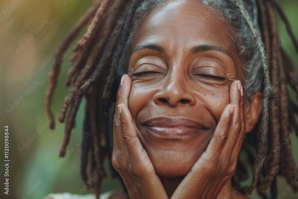 Mature black woman embraces flawless skin and graceful aging. Mature black woman embraces flawless skin and graceful aging.