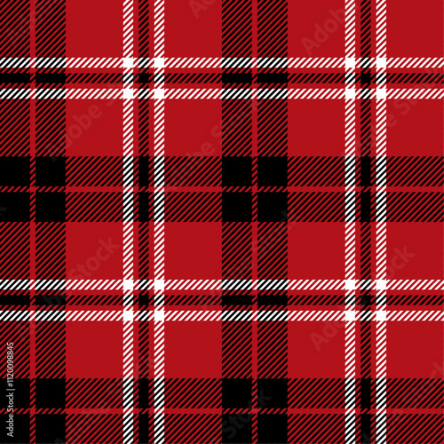 Red, black and white color striped lines seamless plaid pattern background for textile design, napkin, handkerchief, blanket, cover, tablecloth. Vector illustration.