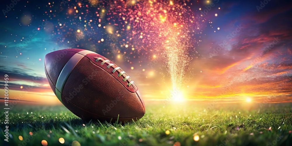 Vibrant Sunset with Football on a Field Vibrant Sunset with Football on a Field