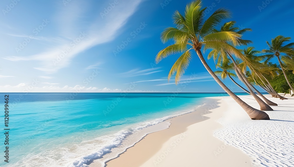 Obraz premium Idyllic Tropical Beach Scene With Palm Trees