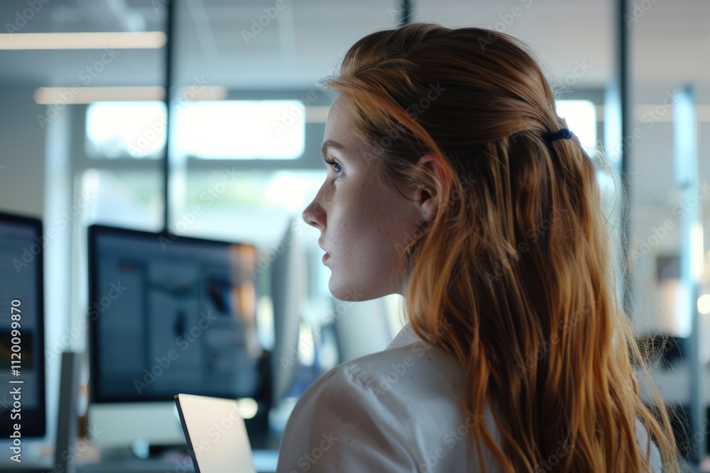 Obraz premium Young adult female professional working in a modern office