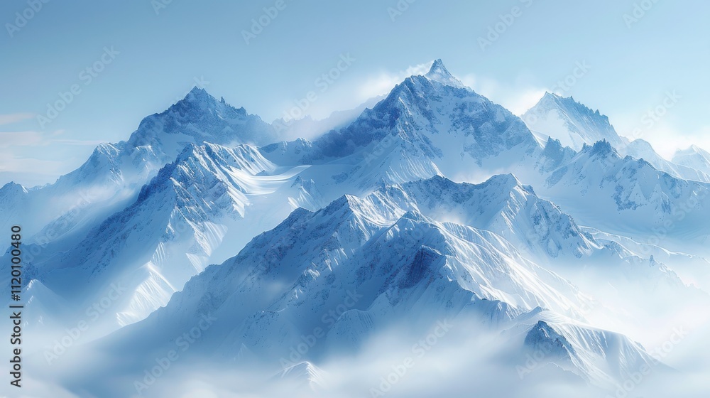 Majestic Mountain Range Over Misty Valley at Sunrise Majestic Mountain Range Over Misty Valley at Sunrise