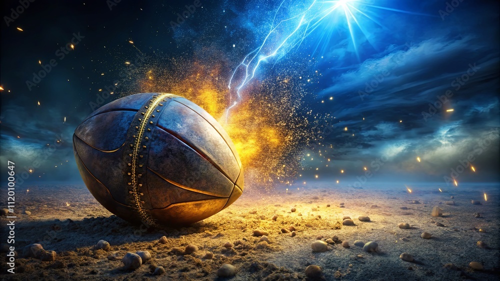 Epic Lightning Bolt Strikes Basketball on Mystic Ground Epic Lightning Bolt Strikes Basketball on Mystic Ground