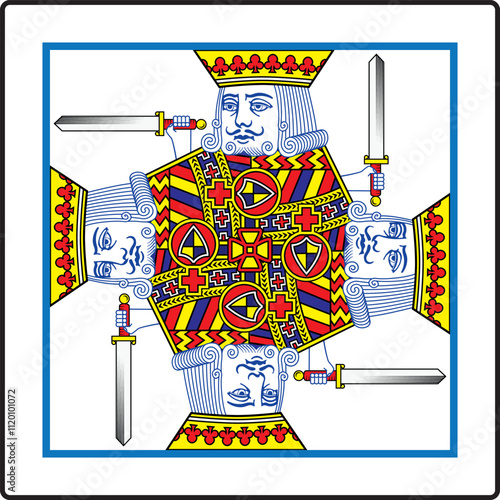 Illustration vector of symmetrical 4 Kings cartoon in square card