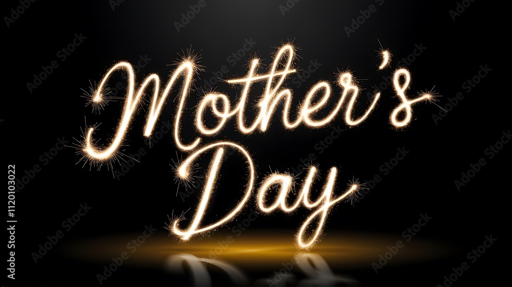 Vibrant Golden Script Text Effect for Mother’s Day on a Deep Black Background with Sparkler-Like Glow and Reflections Vibrant Golden Script Text Effect for Mother’s Day on a Deep Black Background with Sparkler-Like Glow and Reflections