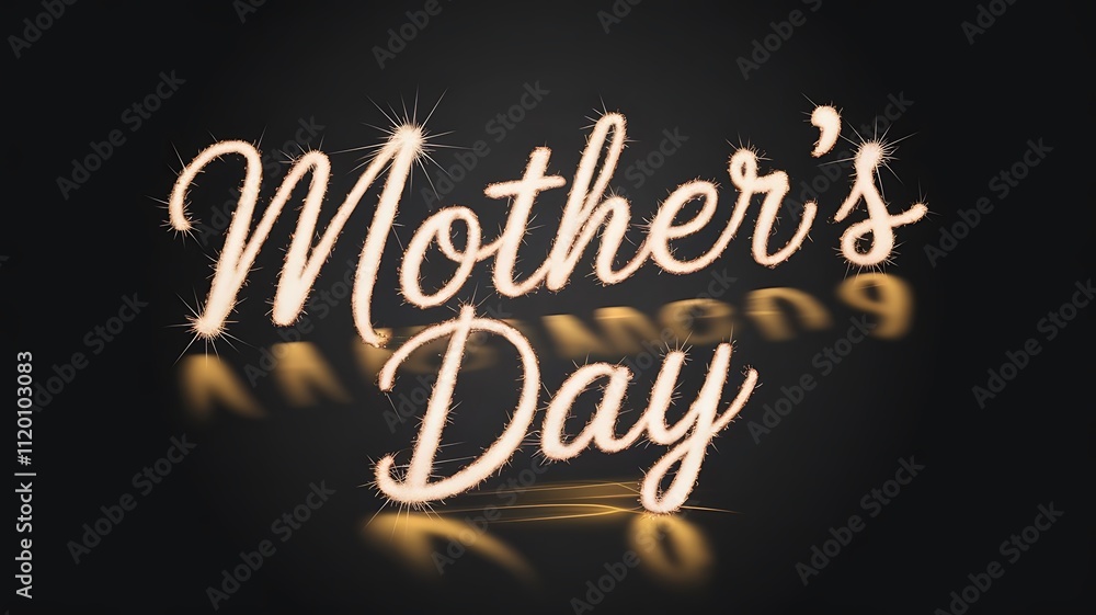 Vibrant Golden Script Text Effect for Mother’s Day on a Deep Black Background with Sparkler-Like Glow and Reflections Vibrant Golden Script Text Effect for Mother’s Day on a Deep Black Background with Sparkler-Like Glow and Reflections