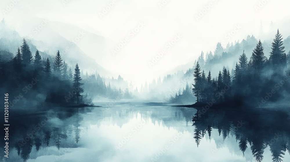 A serene landscape featuring misty mountains and a calm lake, evoking tranquility and reflection. A serene landscape featuring misty mountains and a calm lake, evoking tranquility and reflection.