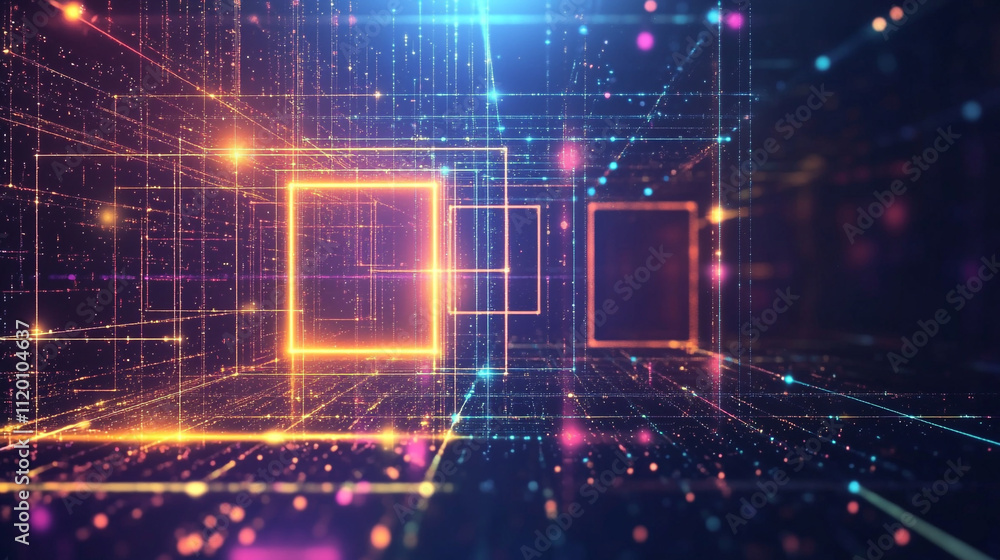 Colorful abstract futuristic neon line digital technology background with glowing ascending lines. Fantastic. Colorful abstract futuristic neon line digital technology background with glowing ascending lines. Fantastic.