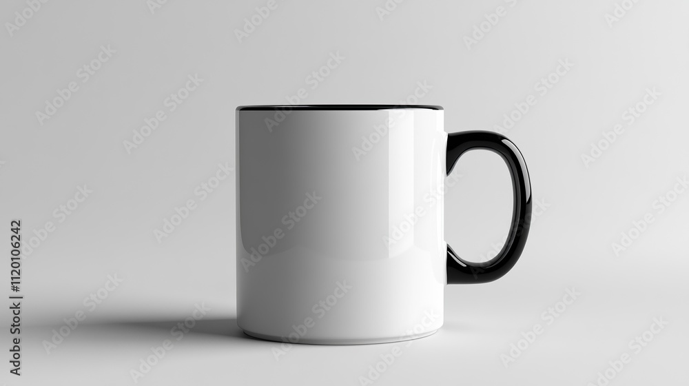 Fototapeta premium A simple black and white coffee mug on a neutral background.