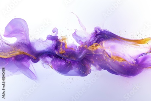 Abstract fluid art, vivid and violette alcohol ink colors and gold veins on a white background with copy space photo