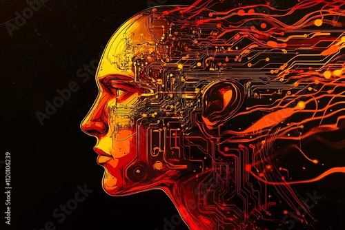 Artificial intelligence concept. Human head with circuit board. photo